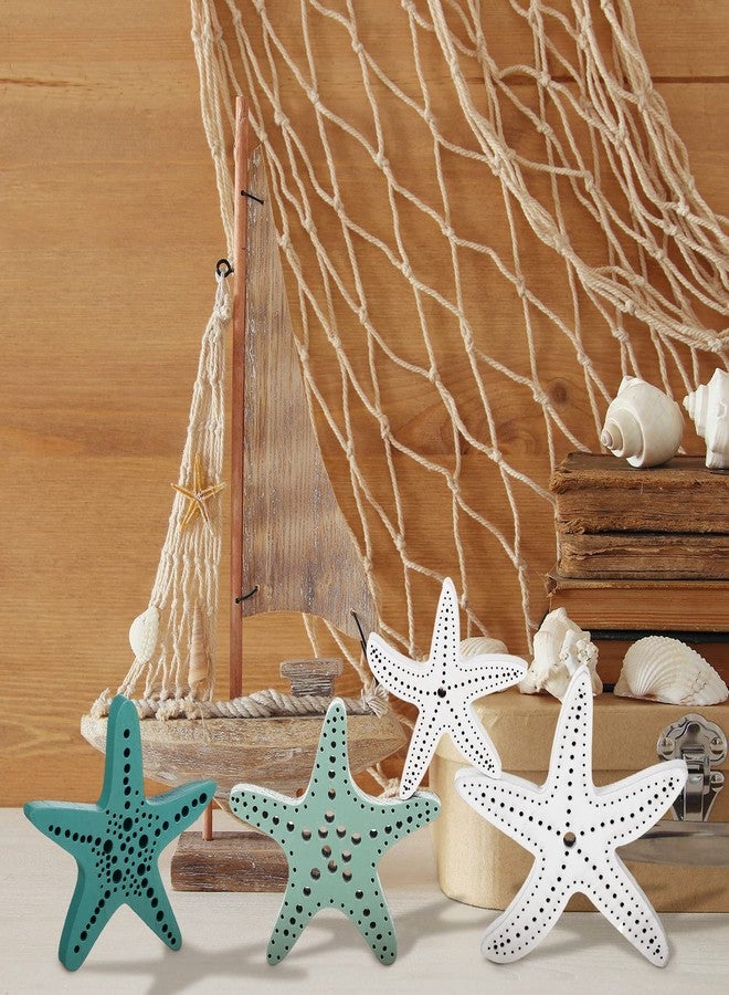 Qunclay 4 Pcs Summer Wooden Starfish Decoration Beach Table Block Starfish Coastal Table Sign Coastal Tiered Tray Summer Farmhouse Decoration for Home Beach Office Bedroom - Image 2